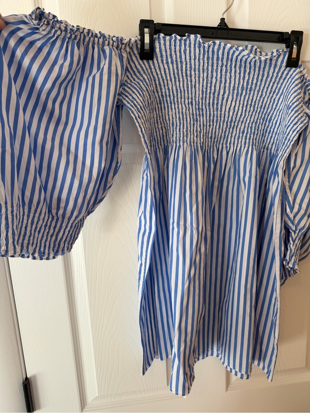 Hill House Athena Blue Striped Puff Sleeve Smocked Mini Dress - Picture 4 of 5